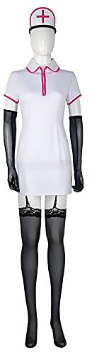 JOJO STYLE Anime Uniform Cosplay Chainsaw Man Makima Cosplay Costume Halloween Carnival Costume Props for Adults Including Clothes + Headwear + Hair Accessories + Gloves + Stockings,White,XL