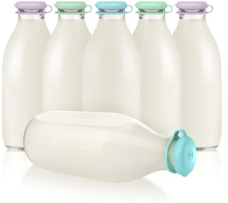MilkTopz - 100% a prueba de fugas, herméticas, reutilizables botellas de leche de silicona para Reino Unido de 1 pinta x 6 botellas de leche (pastel) - Botellas no incluidas