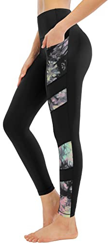 Persit Sport Leggings Damen,Sporthose Yoga Leggins Laufhose Yogahose Sportleggins Tights für Damen Schwarz-Bunt Färben-L