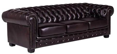 Vente-unique Linea Sofa Chesterfield Ledersofa 4-Sitzer - BÃ Â ÂÂ Ã Â ÂÂ Ã Â ÂÂ Ã Â ¬ffelleder - Braun - Brenton