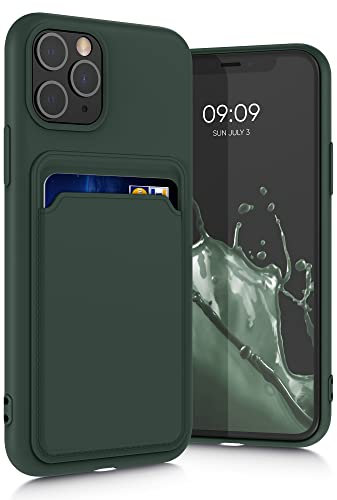 kwmobile Case Compatible with Apple iPhone 11 Pro Case - TPU Phone Cover with Credit Card Holder - Dark Green