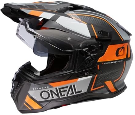 O'NEAL | Motorradhelm | Enduro Touring Adventure Street | Guter Fit, Pinlock & Bluetooth fähig, integrierte Sonnenblende | D-SRS Helmet Square V.23 | Erwachsene | Schwarz Grau Orange | XXL