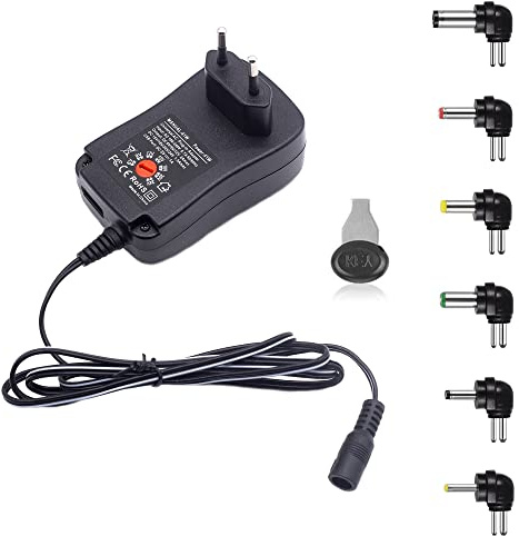 GutReise Adaptateur secteur universel 220 V vers 6 V 9 V 12 V 15 V 18 V 24 V DC réglable Commutateur 41 W 5 V/2,1 A pour adaptateur Wi-Fi électronique (6 embouts adaptateurs)