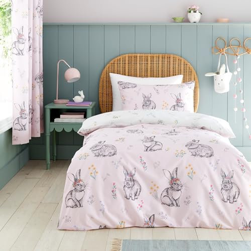 Catherine Lansfield Bunny Tails Ditsy Flowers Wende-Bettwäsche-Set mit Kissenbezügen, für Einzelbett, Rosa