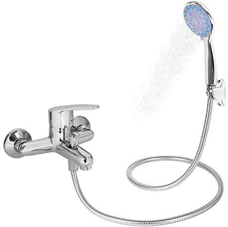WMLBK Shower Mixer Taps for Bathroom, with Shower Head Chrome Single Lever Deck Mount Monobloc Taps, Modern Tub Filler Taps for Bathroom