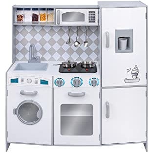 SirWood Globo Giocattoli - Cucina Giocattolo in Legno per Bambini con Accessori, luci e Suoni, 91x30x102 cm