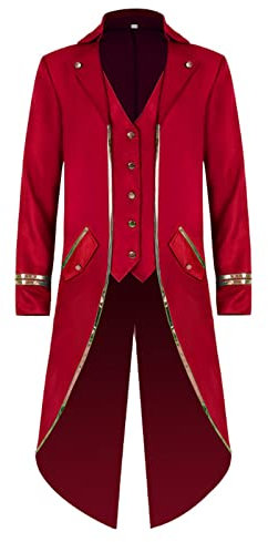 TSIRNK Steam Ilias Mann,Mittelalter Kostill ,Herrf bzw Karneval Halloween KostüWe Mann (Rot, L)