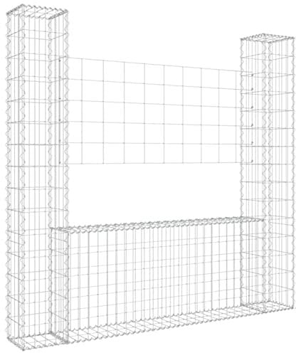 Chusui Gabionenkorb U-Form mit 2 Säulen, Gabionen Zaun, Steinkorb Gabione, Gabionenwand, Gabionen Pflanzkübel, Gabionen-hochbeet, Eisen 140x20x150 cm