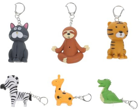 jojofuny Lot de 6 porte-clés lumineux en forme d'animal - Pendentif de sac à main - Animal - Chat - Porte-clés lumineux - Petit porte-clés - Pile bouton pour enfant