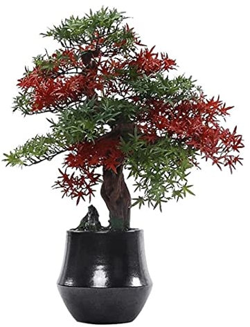 Plante Artificielle Arbre Artificiel Arbre Fausse Arbre Artificiel Bonsaï Créatif Feuilles Rouges Et Vertes Pierres Noires Pots De Fleurs En Céramique Fausse Plante Salon Bureau Plante Artificiel Faux