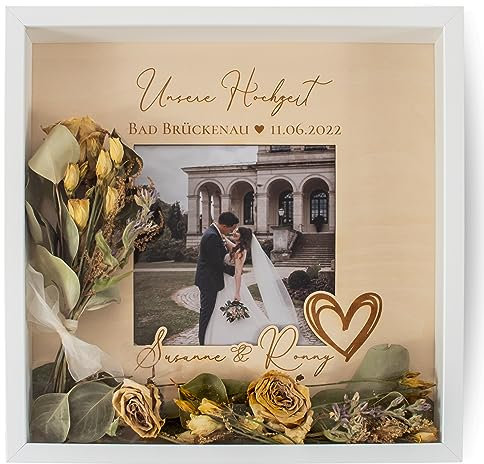 Suzu Papers Geldgeschenk Hochzeit - Bilderrahmen zum Befüllen: Personalisierte Hochzeitsgeschenke (Herz, 25 x 25 cm)
