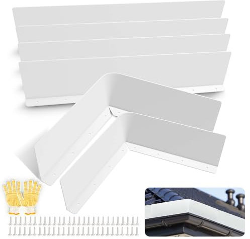 CAPHONT 6 Pcs Gutter Valley Splash Guards 15.7 x 3.5 Inches Aluminum Downspout Diverter Roof Rain Roofing Gutter Guards with Screws for Shingle Corner and Straight House (White)