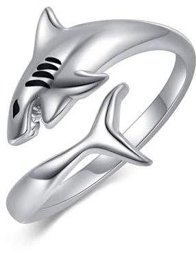 Hai Ring Sterling Silber 925 Verstellbare Öffnung Hai Ringe Hai Schmuck Ozean Geschenke für Damen Mädchen Männer Jungen Hai Liebhaber