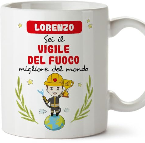 Mugffins Tazza Personalizzata in ceramica per VIGILE DEL FUOCO uomo 11 oz / 350 ml - In italiano - Sei migliore del mondo - Idea regalo per compleanno, anniversario, natale, laurea