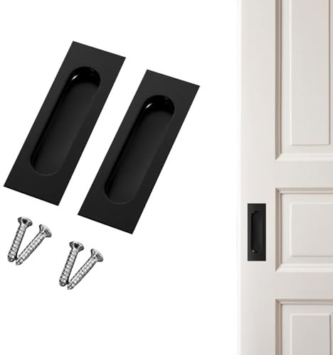 TYVOM 2 Pack Black Flush Pulls Recessed, Sliding Door Handles for Cupboards, Black Stainless Steel Door Handles for Kitchen and Bathroom Cabinets