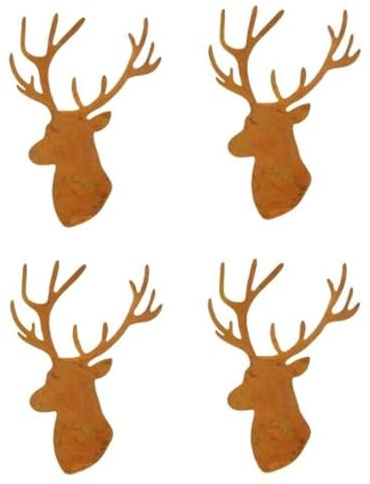MACOSA PO570118_000_712_x4 4er Set Kerzenstecker Hirsche Hirschkopf Rost Metall Advent Kerzenzubehör Verzierung Adventskerzen Kerzen-Piekser Kerzen-Dekoration Kerzenverzierung Deko