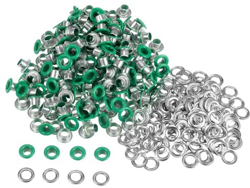QUARKZMAN 300 Set Kit Occhielli in Metallo 4mm 1/6 Foro Piccolo Occhiello con Rondelle per Scarpe Vestiti Cintura Etichetta Borsa Tessuto Pelle Progetto Fai Da Te, Verde