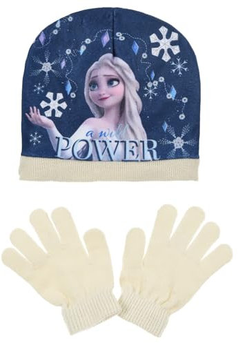 Disney Frozen Beanie-Mütze und Handschuh-Set Elsa Winter-Zubehörset (Creme, 2-4 Jahre)