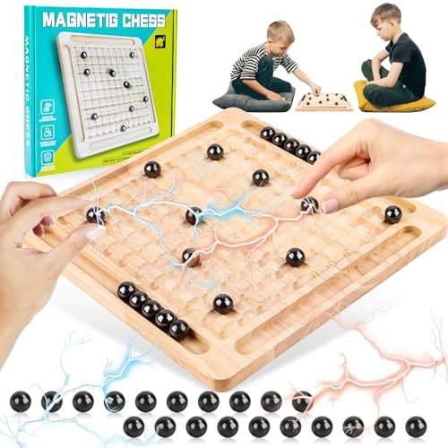 Magnetisches Schachspiel, Magnetic Schachspiel aus Holz, Lustige Magnetspiel Schach, Magnetische Steine Schachspiel, Tragbares Magnetic Chess Game für Familientreffen und Campingpartys
