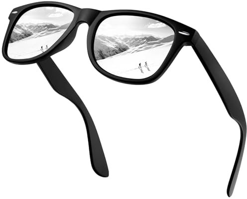 KANASTAL Polarisiert Sonnenbrille Herren und Damen Retro Klassische Rectangular Sonnenbrille UV400 Schutz für Fahren Wandern Golf Angeln, Schwarz Rahmen Silber Gläser