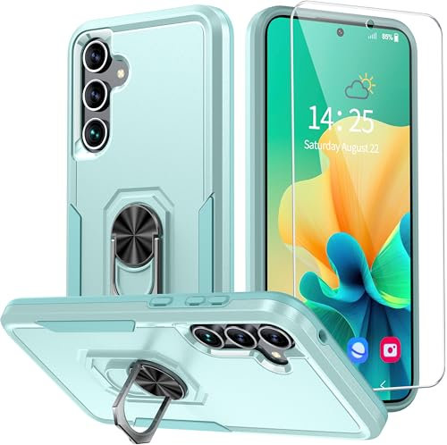 ANTSHARE Coque Samsung A35 5G avec Anneau de Support Rotatif, [1 Film de Protection D'écran en Verre Trempé 9H] Coque pour Samsung A35, Anti-Chocs et Anti-Rayures -Vert