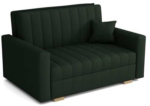 MEBLE-LUX Schlafsofa klein Zanzibar I Sofa 2 Sitzer 133 cm Breit I Sofa mit Schlaffunktion I Schlafsofa mit Bettkasten I Couch mit Schlaffunktion Klein I Grün