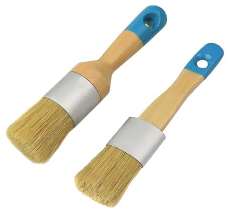 2 Pieces Chalk Paint Brushes, Natural Bristle Round Paint Brushes, Reusable Chalk and Wax Brushes, Oval Chalk Paint and Wax Brush Set Suitable for Furniture Upholstery, Waxing and Detailing (Blue)