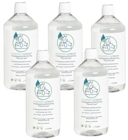 5x 1 Liter membraclean Trinkwasseraufbereitung „Tierisch gut“ | Trinkwasseraufbereitung & Biofilmabbau - sicherer Schutz für Nutz- & Haustiere, Geschmacksneutral, PT 5 zugelassen