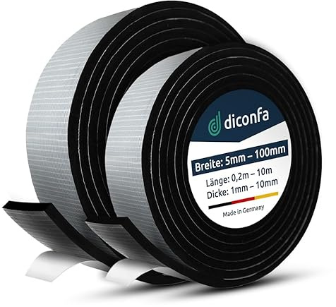 diconfa EPDM Zellkautschuk DICHTUNGSBAND selbstklebend WÄHLEN - BREITE: 5 bis 100mm - LÄNGE: 0,2 bis 10m - DICKE: 1 bis 10mm - 5mm x 4mm x 10m - DICHTBAND Innen Außen Moosgummi wasserdicht