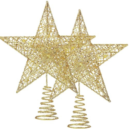 Estrella para el Arbol de Navidad 2 Piezas Estrellas Doradas Brillantes Decoradas con Estrellas Huecas Decoradas con Árboles de Navidad para Fiestas de Navidad(Oro)