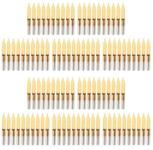 100pcs Titanium Coating V Groove Router Bits, 30 Degree 0.1mm Tip Carbide PCB Engraving Bits For Acrylic PVC PCB Wood Carving