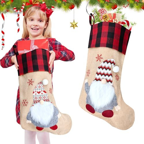 NOCHME Calcetines De Navidad Chimenea para Colgar 2 Arpillera Y Tela No Tejida Clásico Papá Noel Grandes Medias Calcetín De Navidad para Árbol De Navideñas Christmas Hogar Decoración