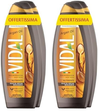 Vidal - Bagnoschiuma Argan Oil, Formula Nutriente, con Olio di Argan, Dermatologicamente Testato, 2 Flaconi da 600ml (Confezione da 2)