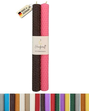 Wachsmann Bienenwachskerzen handgerollt, 100% Bienenwachs, 2er Set in vielen Farben, Made in Germany