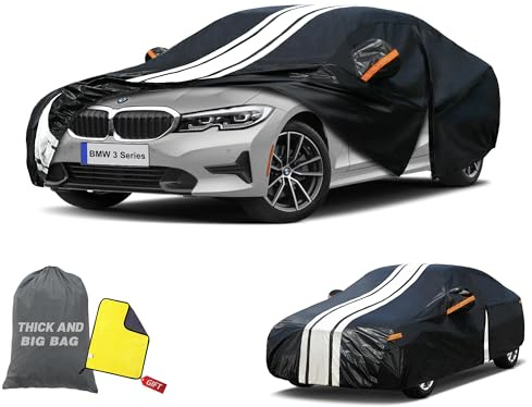 Cowtcver Autoabdeckung Wasserdicht Atmungsaktiv für BMW 3er 2005-2026 | 10 Schichten Vollgarage Autoplane für Sonne Staub Schutz, Abdeckplane für BMW 3er E90/E92/F30/F34/G20/G21 mit Reißverschluss.