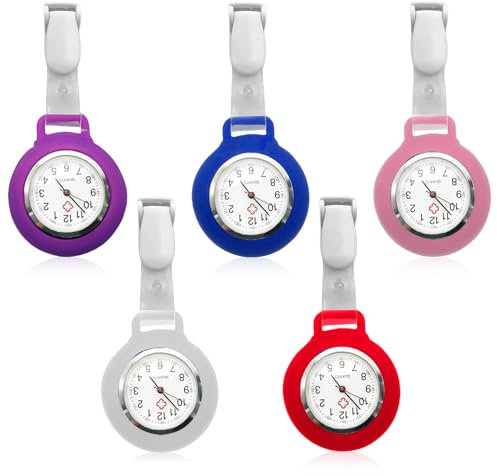 Krankenschwester Uhren: 5 STK Tragbar Quarzuhr Krankenschwesteruhr Mit Clip, Krankenschwester Muster Schwesternuhr Taschenuhr Pulsuhr Krankenschwester, Taschenuhr für Doktor Pfleger Krankenschwester