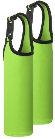 sourcing map 2 fundas de neopreno para botella de agua, de 15.5 a 20 onzas, bolsa de transporte de botellas de vidrio de agua aislada plegable con asa, color verde