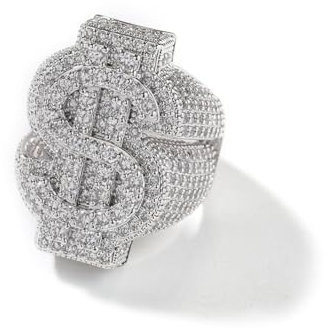 VAKTWPDLY Große Dollarzeichen Ringe für Männer und Frauen, 18K Gold plattiert Iced Out Cubic Zirkonia Bling Pinky Ring Hip Hop Punk Rock Ring für Rapper