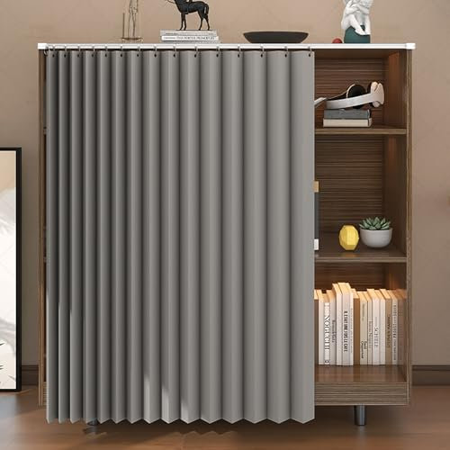 Koncey Schrank Vorhang für Küche, Staubdichte VorhäNge für Offenes Regal, Staubschutz Schrankvorhang Für Schuhschränke, Schränke, Bücherregale Küchenschrank(Grau,180 x 80 cm)