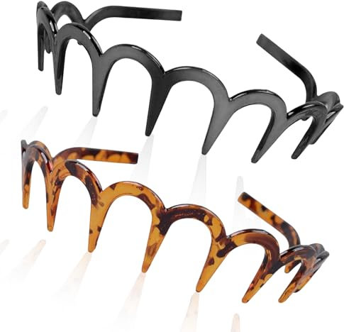 2 Stück Zickzack Haarreifen, Haifischzahn-Haarkamm, 14cm Harte Stirnbänder, Haarreifen Damen, Gewellte Kunststoff Stirnband Make Up Haarreif, für Sport Fitness Tägliches Mädchen, Damen, Herren