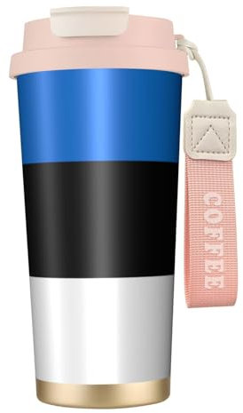 AQHNBM Flag of Estonia Insulated Water Bottles Stainless Steel for Women Men with Straws Lid Leak Proof Pink