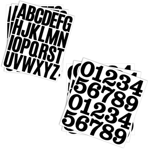 6 Blatt Buchstaben und Zahlen Aufkleber, 5.1 cm Schwarze Selbstklebendes Wasserdichtes Vinyl Alphabet Buchstaben und Zahlen-Aufkleber Adressnummer