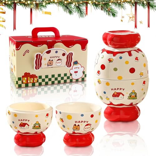 QIANAI 2 Piezas Tazas de Café Navideñas, Taza Navideña con Caja de Regalo, Taza de Café de Cerámica, Tazón de Cerámica Navideño, Linda Taza de Café de Navidad, Tazón con un Divertido Diseño Navideño