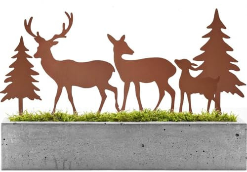 HpLive 5 pezzi effetto ruggine decorazione da giardino in metallo con alce e abeti per balcone, davanzale e esterno