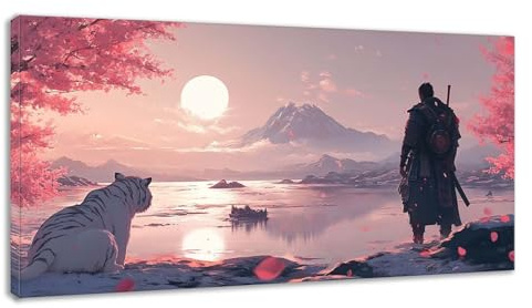 Malen Nach Zahlen Erwachsene Mond Tiger Malen Nach Zahlen Kinder ab 10, DIY Ölgemälde Leinwand Set, mit Pinseln und Acrylfarben, Kreativ set für Erwachsene, Halloween Deko 20x40cm (Ohne Rahmen) 0z-780