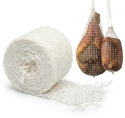 Fleischnetz 4m Weiß (22 cm) – Robustes Räuchernetz für große Portionen – Hitzebeständig bis 220°C – Elastisches Schinkennetz zum Räuchern, Brühen, Backen & Reifen – Ideal für Schinken – Made in EU
