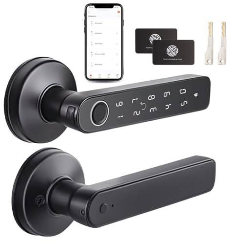 NEWFUN Cerradura Puerta Exterior Inteligente，Cerradura Con Huella Digital，Cerradura Wifi，Con llave, tarjeta llave, APP Bluetooth para cerraduras de puertas, resistente al agua para puertas de 35-50 mm