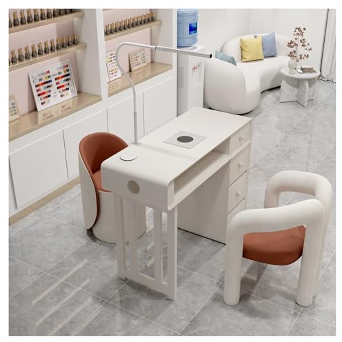 UKETO 100CM Table Manucure Professionnelle avec Aspirateur | 80W + Éclairage LED + Charge Sans Fil + 4 Tiroirs E1 Plateau Épais et Écologique Idéale pour Salon & Prothésiste Ongulaire
