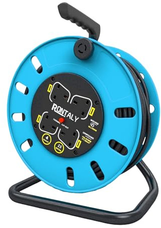 50M Retractable Cable Reel Extension Lead with Overheat Protection（Blue | Heavy Duty Extension Cord Reel with Thermal Cut-Off, Portable Handle & Shock-Proof Safety Socket, Indoor/Outdoor Use