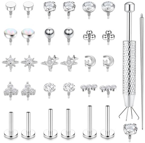 Milacolato 16G/18G Tragus Piercing Chirurgenstahl Labret Piercing Flat Back | Nasenpiercing Stecker Innengewinde Lippenpiercing Knorpel Conch Helix Piercings Silber Gold Ohr Piercings 6/8/10MM